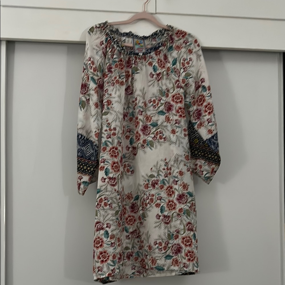 Johnny Was Aztec Myriah 100% Silk Mini Dress Women's Sz S